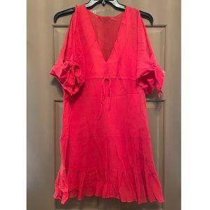 BCBGMAXAZRIA Rococco Red flowy open shoulder dress size Small